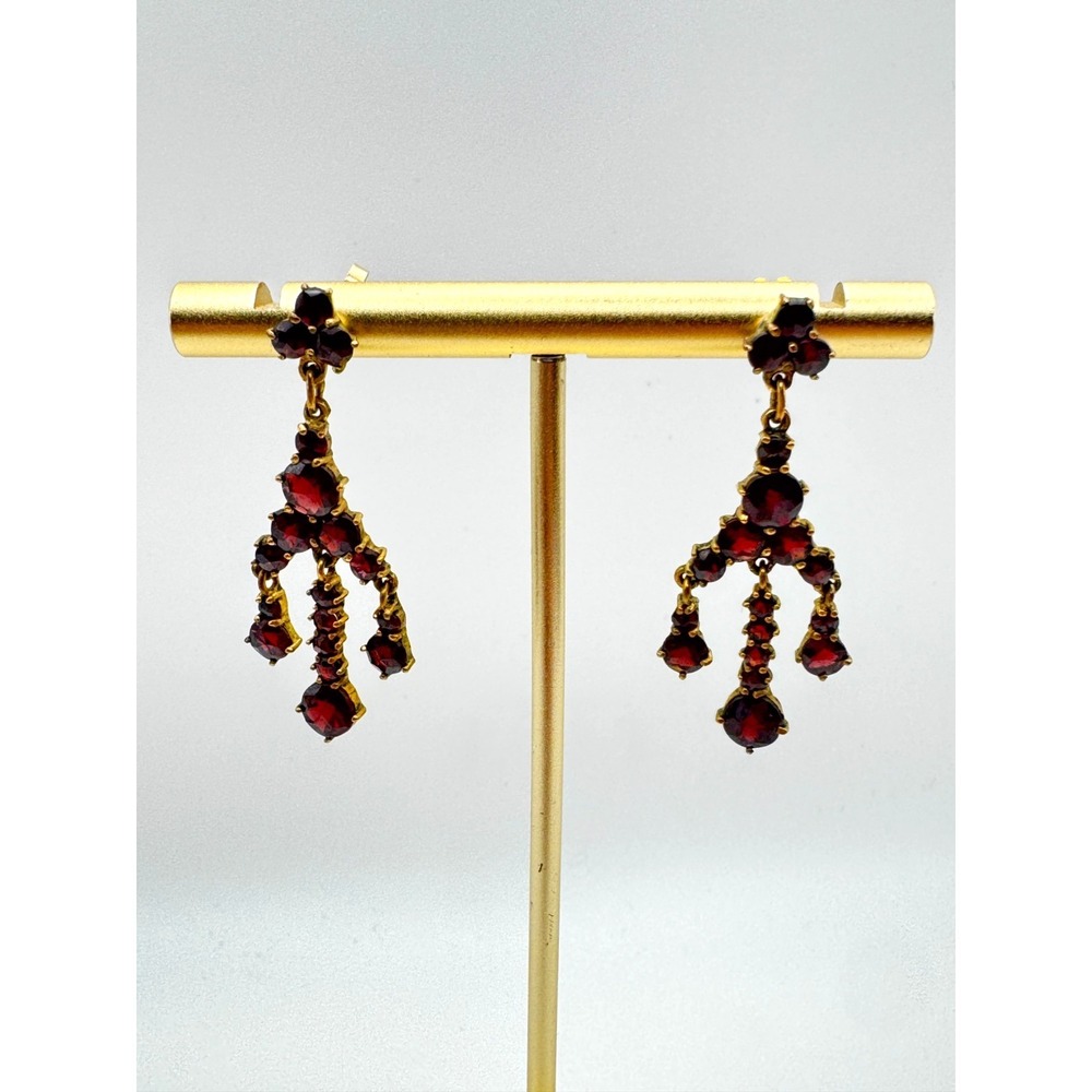 Antique Victorian Bohemian Red Chandelier Earrings Converted 14K Gold Filled